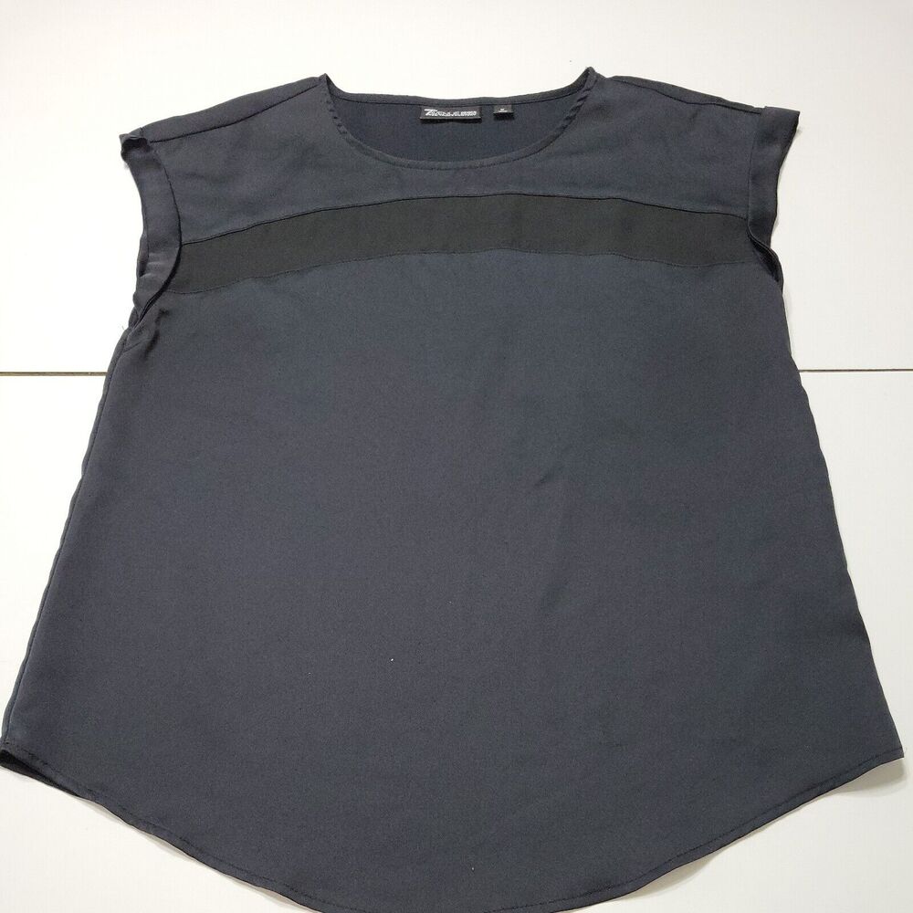 7th Avenue Blouse Womens Medium Shirt Top Black Scoop Neck Pullover Cap Sleeve